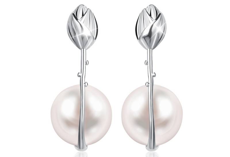 Runde Perlé Perlenohrringe Lotus Blume und Perle, elegante handgefertigte Ohrringe, Shellperle, 925er Silber von Runde Perlé