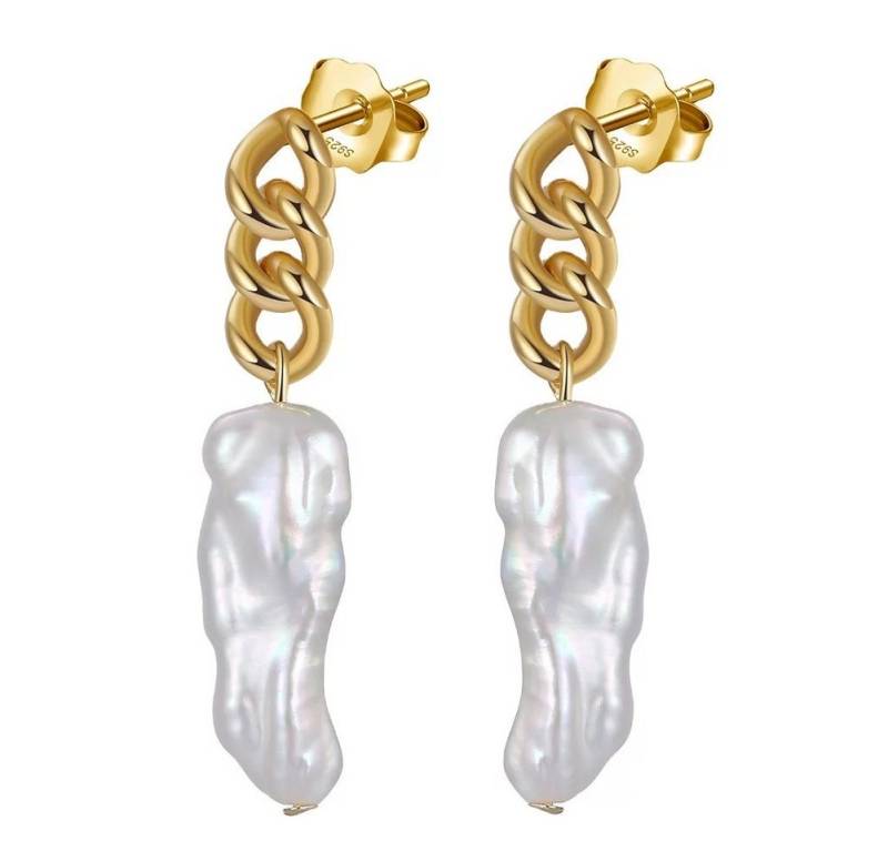 Runde Perlé Perlenohrringe Stephanie Perlenohrhänger mit Barockperlen, handgefertigte Ohrringe, Süßwasserperlen, 925er Silber, 14K Gold von Runde Perlé