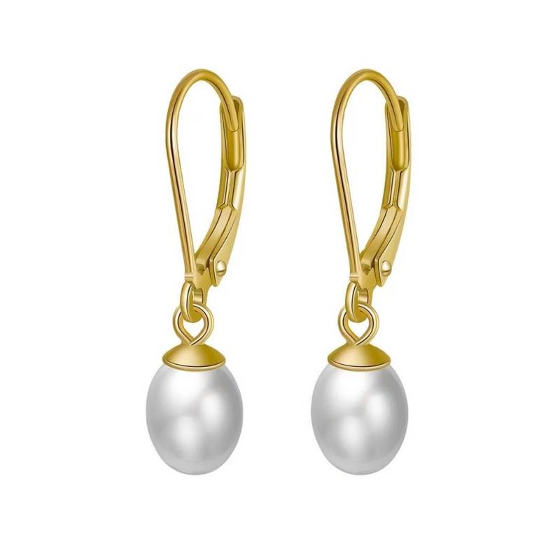 Runde Perlé Perlenohrringe "Theresa" minimalistische Perlenohrhänger mit Süßwasserperlen, handgefertigte Tropfen-Ohrringe, 925er Silber, 18K Gold von Runde Perlé