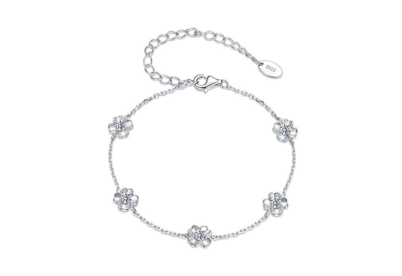 Runde Perlé Silberarmband Kleeblatt Moissanit Armband Damen – 925 Sterling Silber, 0,5Ct, D-Farbe VVS1 Moissaniten, handgefertigt & GRA-zertifiziert von Runde Perlé