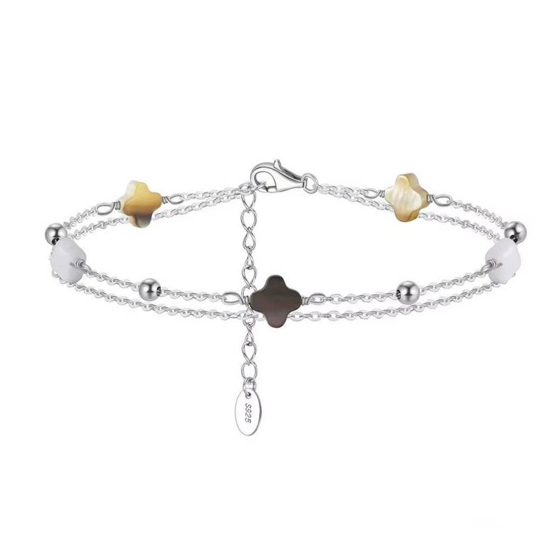 Runde Perlé Silberarmband zartes Armband Kette mit Kleeblatt aus Muschel, 925 Sterling Silber, 14K Gold, handgefertigtes Armband (inkl. Geschenkverpackung) von Runde Perlé