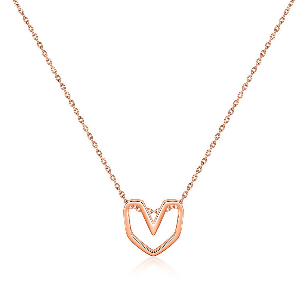 Runde Perlé Silberkette Damen Halskette 925 Sterling Silber Retro Herzanhänger, Roségold vergoldet, verstellbar (40+3 cm) (inkl. Geschenkverpackung) von Runde Perlé