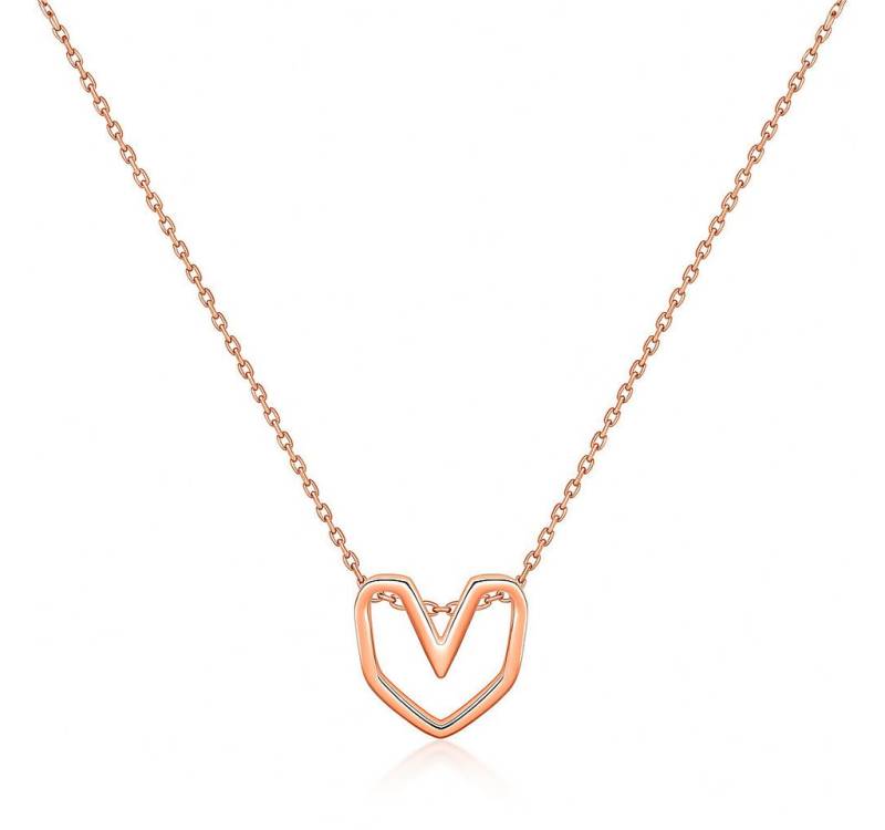 Runde Perlé Silberkette Damen Halskette 925 Sterling Silber Retro Herzanhänger, Roségold vergoldet, verstellbar (40+3 cm) (inkl. Geschenkverpackung) von Runde Perlé