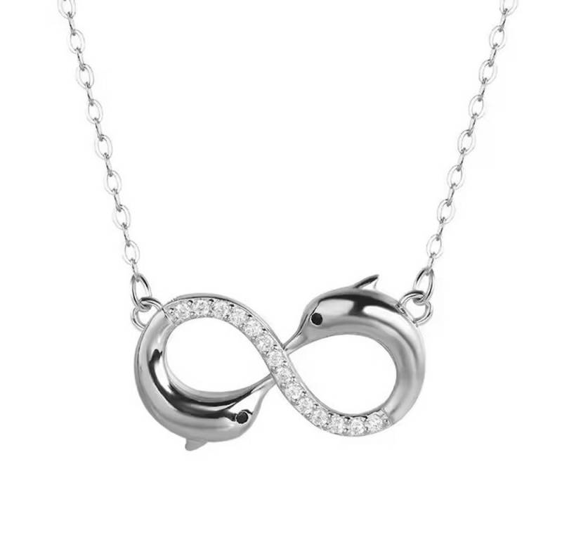Runde Perlé Silberkette Unendlichkeitszeichen Infinity zwei Delfine Halskette, 45cm, 925er Silber (inkl. Geschenkverpackung) von Runde Perlé