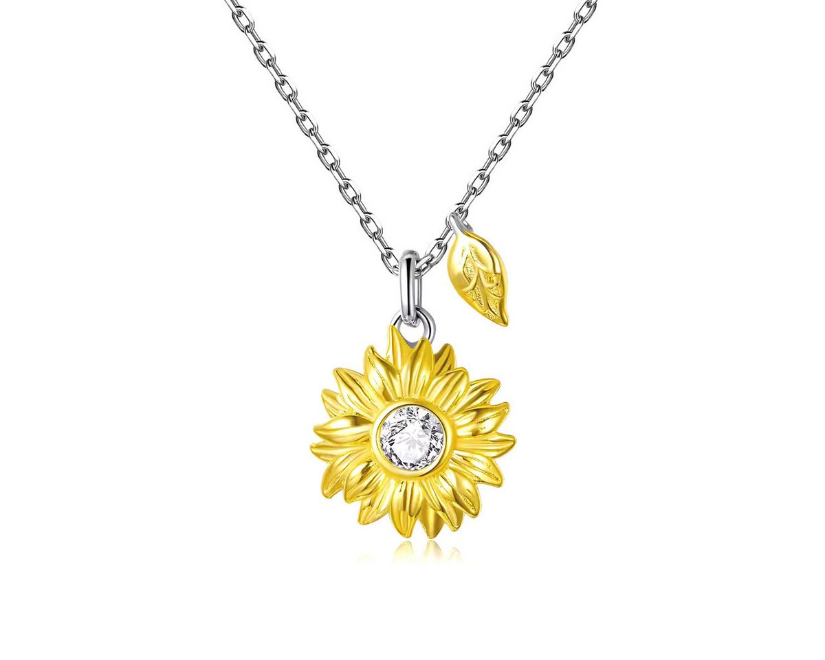 Runde Perlé Silberkette zarte Halskette "blühende Sonnenblume", minimalistische Halskette, 925er Silber, 18K Gold, Zirkonia Runde Perlé Silberkette zarte Halskette "blühende Sonnenblume", minimalistische Halskette, 925er Silber, 18K Gold, Zirkonia von Runde Perlé