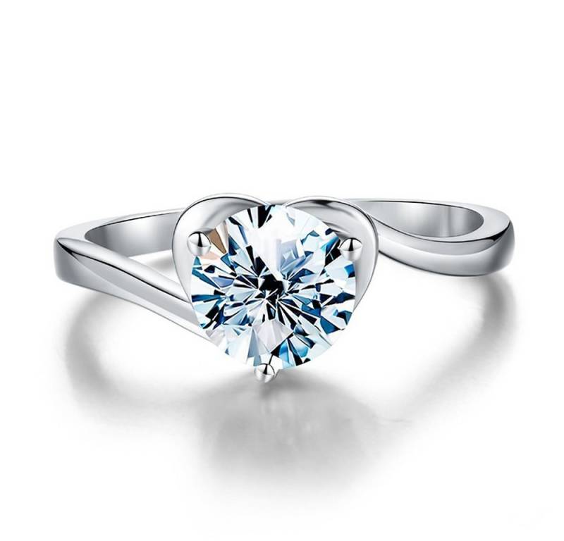 Runde Perlé Silberring Funkelnder Moissanit Herz Ring, Verlobungsring, 1,0 ct 925er Silber, Echtschmuck mit Zertifikat von Runde Perlé