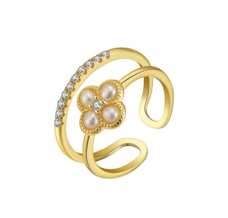 Runde Perlé Silberring zarter Kleeblatt Ring, Perlenring, 925 Sterling Silber 14K Gold, handgefertigter Ring, Süßwasserperlen (inkl. Geschenkverpackung) von Runde Perlé