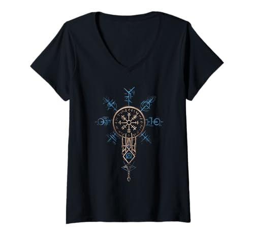 Damen Thorshammer – Runen & Wikinger-Symbolik T-Shirt mit V-Ausschnitt Damen Thorshammer – Runen & Wikinger-Symbolik T-Shirt mit V-Ausschnitt von Runen & Wikinger Motiv Wikinger mythology