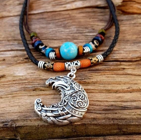 Triskele Wikingerkette-Schmuck Des Nordens - Halbmond Raben Munin Hugin Wikinger Thorshammer Schürzenkette, Gold Der Wikinger, Freya Luna von Runensonne