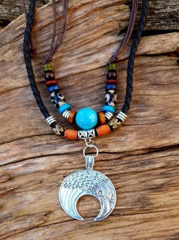 Wikingerkette-Schmuck Des Nordens - Perle Halbmond Raben Munin Huginwikinger Thorshammer Schürzenkette, Gold Der Wikinger, Freya Luna Odin von Runensonne