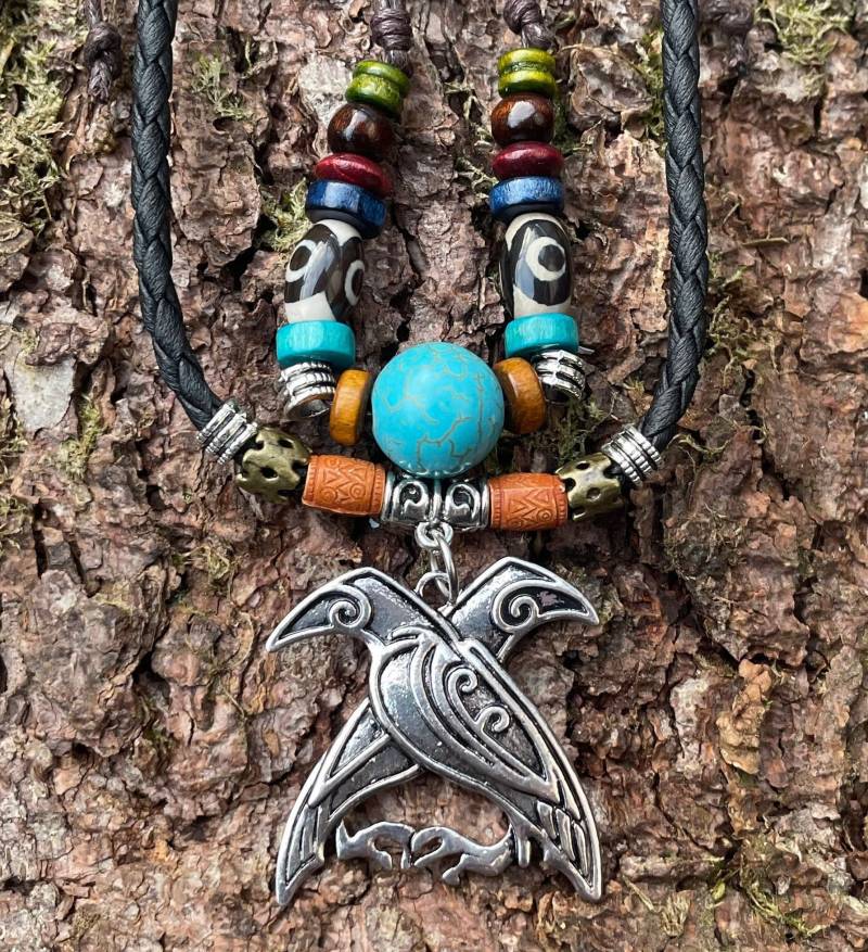 Wikingerkette-Schmuck Des Nordens - Perle Raben Munin Huginwikinger Thorshammer Schürzenkette, Gold Der Wikinger, Freya Odin von Runensonne