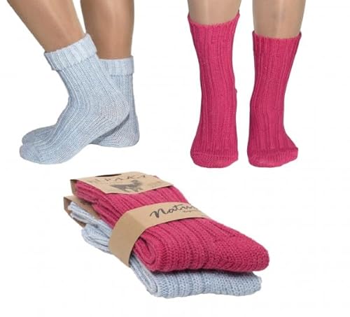 2er Set (2 Paar) Alpaka Socken Wollsocken gestrickt Strümpfe 39-42 (DE/NL/SE/PL, Numerisch, 39, 42, Regular, Regular, Hellblau-Pink) von Rungassi