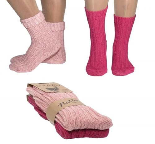 2er Set (2 Paar) Alpaka Socken Wollsocken gestrickt Strümpfe 39-42 (DE/NL/SE/PL, Numerisch, 39, 42, Regular, Regular, Pink-Rosa) von Rungassi