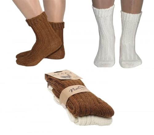 2er Set (2 Paar) Alpaka Socken Wollsocken gestrickt Strümpfe 39-42 (DE/NL/SE/PL, Numerisch, 39, 42, Regular, Regular, Weiß-Braun) von Rungassi