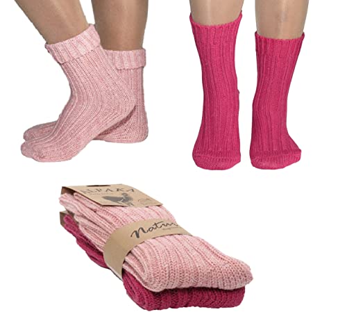 Rungassi 2er Set (2Paar) Alpaka Socken Wollsocken gestrickt Strümpfe 35-39 Pink-Rosa von Rungassi