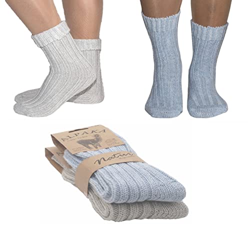 Rungassi 2er Set (2Paar) Alpaka Socken Wollsocken gestrickt Strümpfe 39-42 Hellblau-Grau von Rungassi