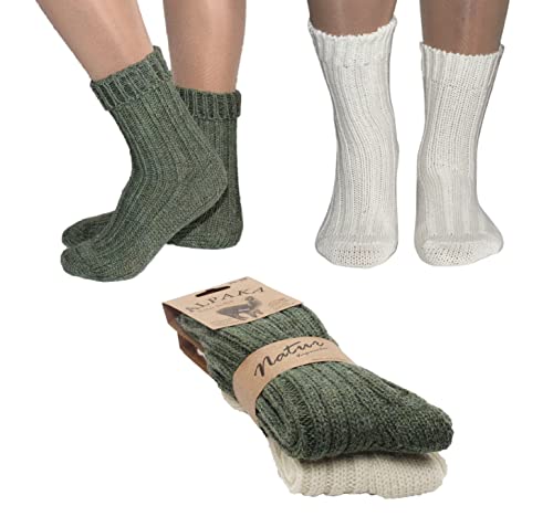 Rungassi 2er Set (2Paar) Alpaka Socken Wollsocken gestrickt Strümpfe 39-42 Weiß-Grün von Rungassi