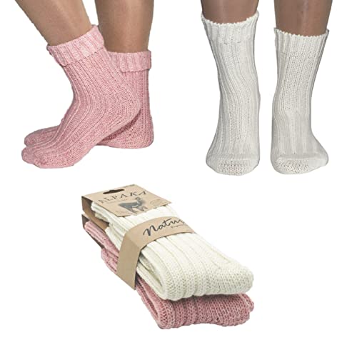 Rungassi 2er Set (2Paar) Alpaka Socken Wollsocken gestrickt Strümpfe 39-42 Weiß-rosa von Rungassi