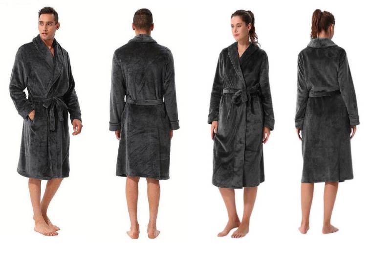 Rungassi Unisex-Bademantel Fleece Herren Bademantel Morgenmantel mit Schalkragen Grau 8208 von Rungassi