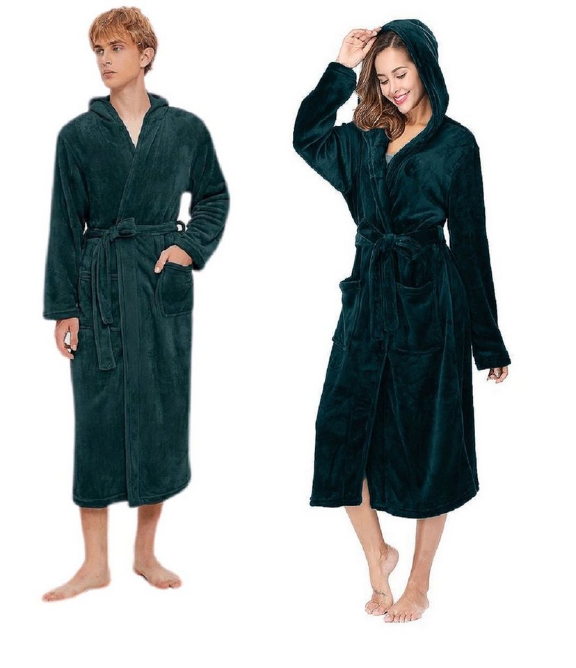 Rungassi Unisex-Bademantel Fleece Unisex Bademantel Morgenmantel mit Kapuze Grün 8209 Größe:, Kapuze, Gürtel von Rungassi