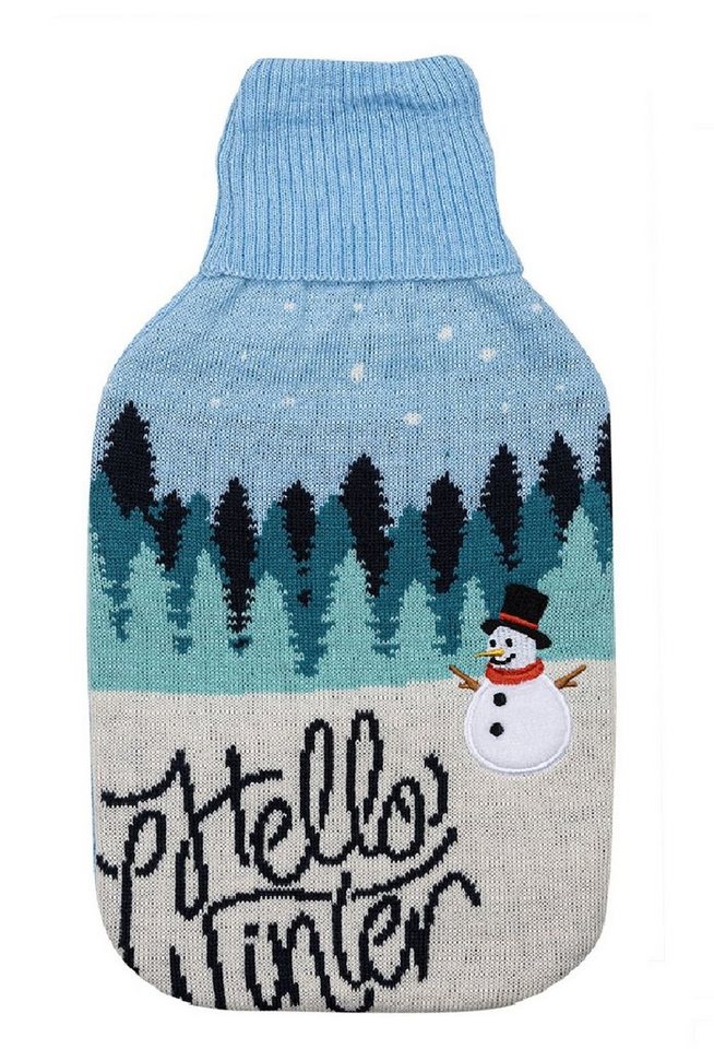 Rungassi Wärmflasche Wärmflasche 2L mit Strickbezug "Hello Winter" Hellblau Rungassi von Rungassi