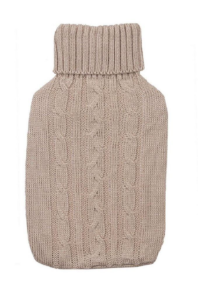 Rungassi Wärmflasche Wärmflasche 2L mit Strickbezug Rollkragen Zopfmuster Hellbraun von Rungassi