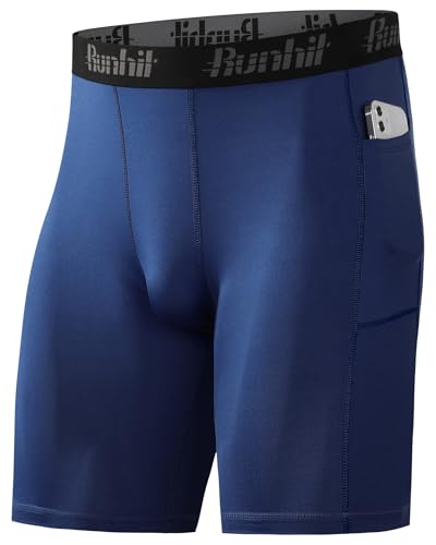 Runhit 1/2 Pack Herren Kompressionsshorts - Schnelltrocknende Base Layer Laufshorts Fußball Unterziehhose Atmungsaktive Radlerhose Laufunterwäsche Männer Kurz Sporthose mit Handytasche Marine L von Runhit