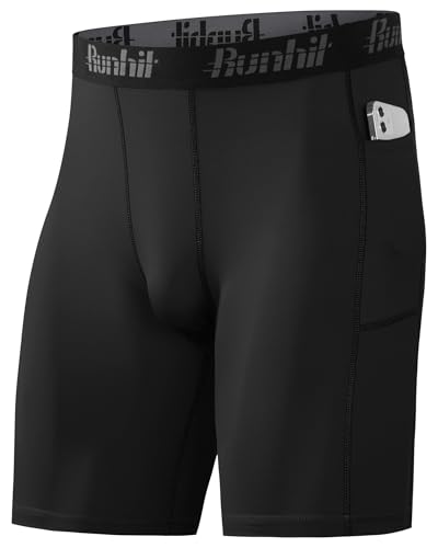 Runhit 1/2 Pack Herren Kompressionsshorts - Schnelltrocknende Base Layer Laufshorts Radlerhose Funktionsunterwäsche Unterziehhose Männer Fußball Atmungsaktive Sporthose mit Handytasche Schwarz XL von Runhit