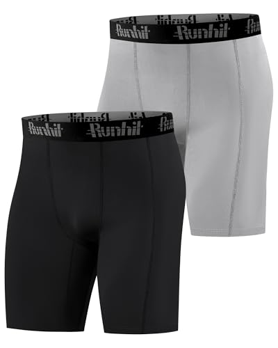 Runhit 1 oder 2 Pack Herren Kompressionsshorts - Base Layer Schnelltrocknende Fußball Unterziehhose Laufunterwäsche Atmungsaktive Radlerhose Kompressionshose Kurz Schwarz+Grau 3XL von Runhit