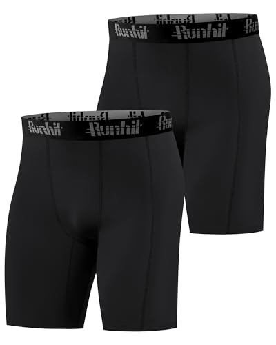 Runhit 1 oder 2 Pack Herren Kompressionsshorts - Base Layer Schnelltrocknende Laufshorts Fußball Unterziehhose Atmungsaktive Radlerhose Kompressionshose Kurz Schwarz*2 S von Runhit