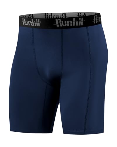 Runhit 1 oder 2 Pack Herren Kompressionsshorts - Schnelltrocknende Base Layer Laufshorts Fußball Unterziehhose Atmungsaktive Radlerhose Laufunterwäsche Männer Kurz Sporthose Marineblau 2XL von Runhit