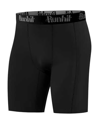 Runhit 1 oder 2 Pack Herren Kompressionsshorts - Schnelltrocknende Base Layer Laufshorts Radlerhose Funktionsunterwäsche Unterziehhose Männer Fußball Atmungsaktive Sporthose Schwarz S von Runhit