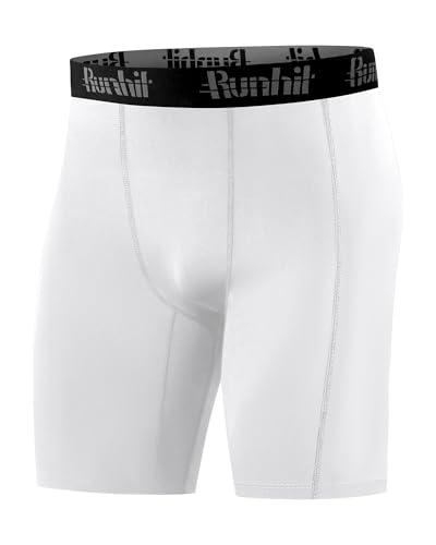 Runhit 1 oder 2 Pack Herren Kompressionsshorts - Schnelltrocknende Kompressionshose Fußball Unterziehhose Laufshorts Radlerhose Männer Atmungsaktive Tights Kurz Weiß 2XL von Runhit