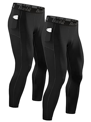 Runhit 2er Pack Kompressionshose Herren mit Taschen, Lange Tights Leggings Sporthose Laufhosen Atmungsaktiv Funktionsunterhose Trainingshose Grundschicht von Runhit