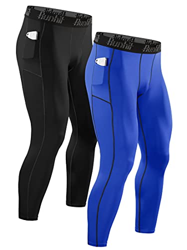 Runhit 2er Pack Kompressionshose Herren mit Taschen, Lange Tights Leggings Sporthose Laufhosen Atmungsaktiv Funktionsunterhose Trainingshose Grundschicht von Runhit