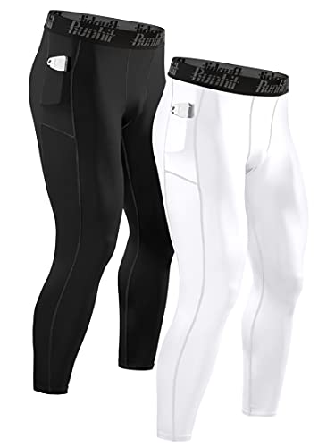 Runhit 2er Pack Kompressionshose Herren mit Taschen, Lange Tights Leggings Sporthose Laufhosen Atmungsaktiv Funktionsunterhose Trainingshose Grundschicht von Runhit