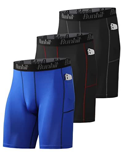 Runhit 3er Pack Herren Kompressionsshorts mit Taschen, Funktionsunterwäsche Herren Laufunterwäsche Tights Sport Baselayer Laufhose Herren Kurz Unterhose von Runhit