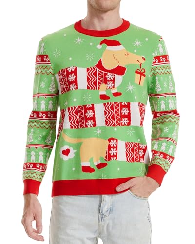 Runhit Hässliche Weihnachtspullover Herren Ugly Christmas Sweater Lustig Unisex Xmas Strick Pullover Dackel XL von Runhit