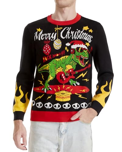 Runhit Hässliche Weihnachtspullover Herren Ugly Christmas Sweater Lustig Unisex Xmas Strick Pullover Dinosaurier S von Runhit