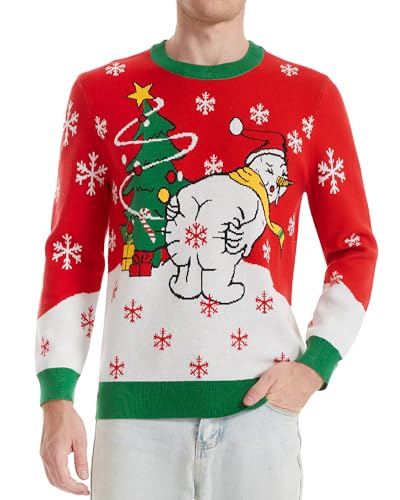 Runhit Hässliche Weihnachtspullover Herren Ugly Christmas Sweater Lustig Unisex Xmas Strick Pullover Schneemann XL von Runhit