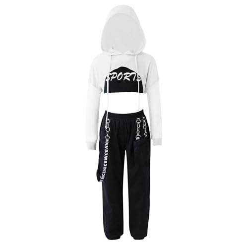 Runhomal 3 Stück Mädchen Sportanzug Set kapuzenpullover + Pants + BH Yoga Jogging Training Hip Hop Coolgirls Streetwear Kinder Jazz Kleidung A Weiß 122-128 von Runhomal