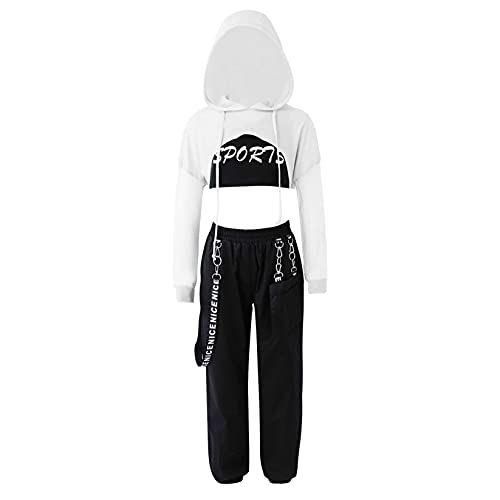 Runhomal 3 Stück Mädchen Sportanzug Set kapuzenpullover + Pants + BH Yoga Jogging Training Hip Hop Coolgirls Streetwear Kinder Jazz Kleidung A Weiß 134-140/9-10 Jahre von Runhomal