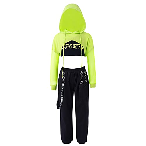 Runhomal 3 Stück Mädchen Sportanzug Set kapuzenpullover + Pants + BH Yoga Jogging Training Hip Hop Coolgirls Streetwear Kinder Jazz Kleidung Minzgrün 134-140/9-10 Jahre von Runhomal