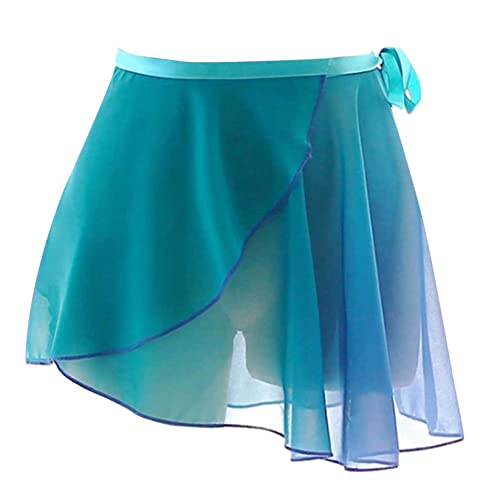 Runhomal Ballett Wickelrock Mädchen Damen Chiffon Gradient Minirock mit Unregelmäßig Ballettrock Gymnastik Tanzrock Ballettbekleidung A Teal Einheitsgröße von Runhomal