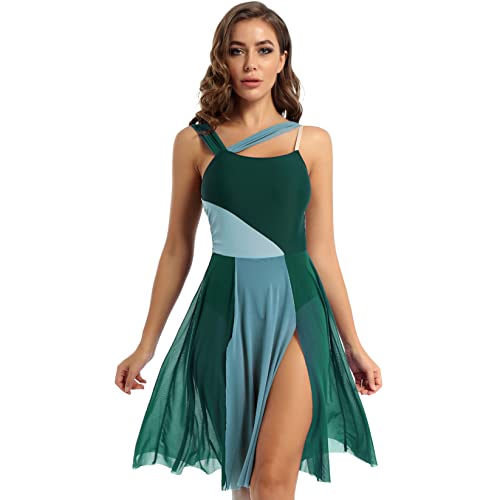 Runhomal Damen Ärmellos Tanzkleid Ballettkleid Lyrischen Latein Rumba Salsa Tango Kleider Tanzkleidung Tanzbody mit Rock Tütü Träger Eiskunstlauf-Kleid Trikotanzug Ballettanzug Grün S von Runhomal