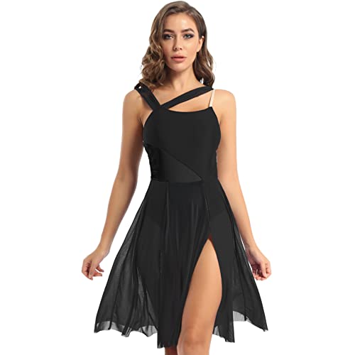 Runhomal Damen Ärmellos Tanzkleid Ballettkleid Lyrischen Latein Rumba Salsa Tango Kleider Tanzkleidung Tanzbody mit Rock Tütü Träger Eiskunstlauf-Kleid Trikotanzug Ballettanzug Schwarz S von Runhomal