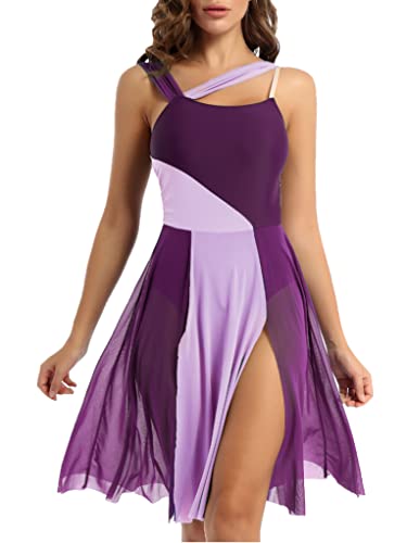 Runhomal Damen Ärmellos Tanzkleid Ballettkleid Lyrischen Latein Rumba Salsa Tango Kleider Tanzkleidung Tanzbody mit Rock Tütü Träger Eiskunstlauf-Kleid Trikotanzug Ballettanzug Violet M von Runhomal