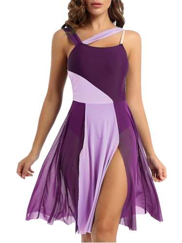 Runhomal Damen Ärmellos Tanzkleid Ballettkleid Lyrischen Latein Rumba Salsa Tango Kleider Tanzkleidung Tanzbody mit Rock Tütü Träger Eiskunstlauf-Kleid Trikotanzug Ballettanzug Violet S von Runhomal