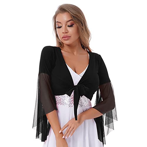 Runhomal Damen Bauchtanz Kostüm Bauchfrei Oberteil Crop Top mit Pailletten Quasten Tanz Kostüm Party Outfits Schwarz C One Size von Runhomal