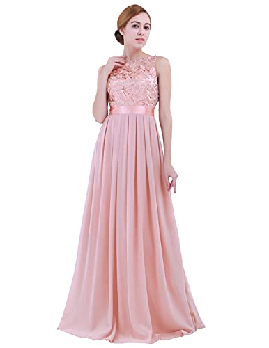 Runhomal Damen Besticktes Chiffon Brautjungfernkleid langes Abendkleid Perlrosa 38 von Runhomal